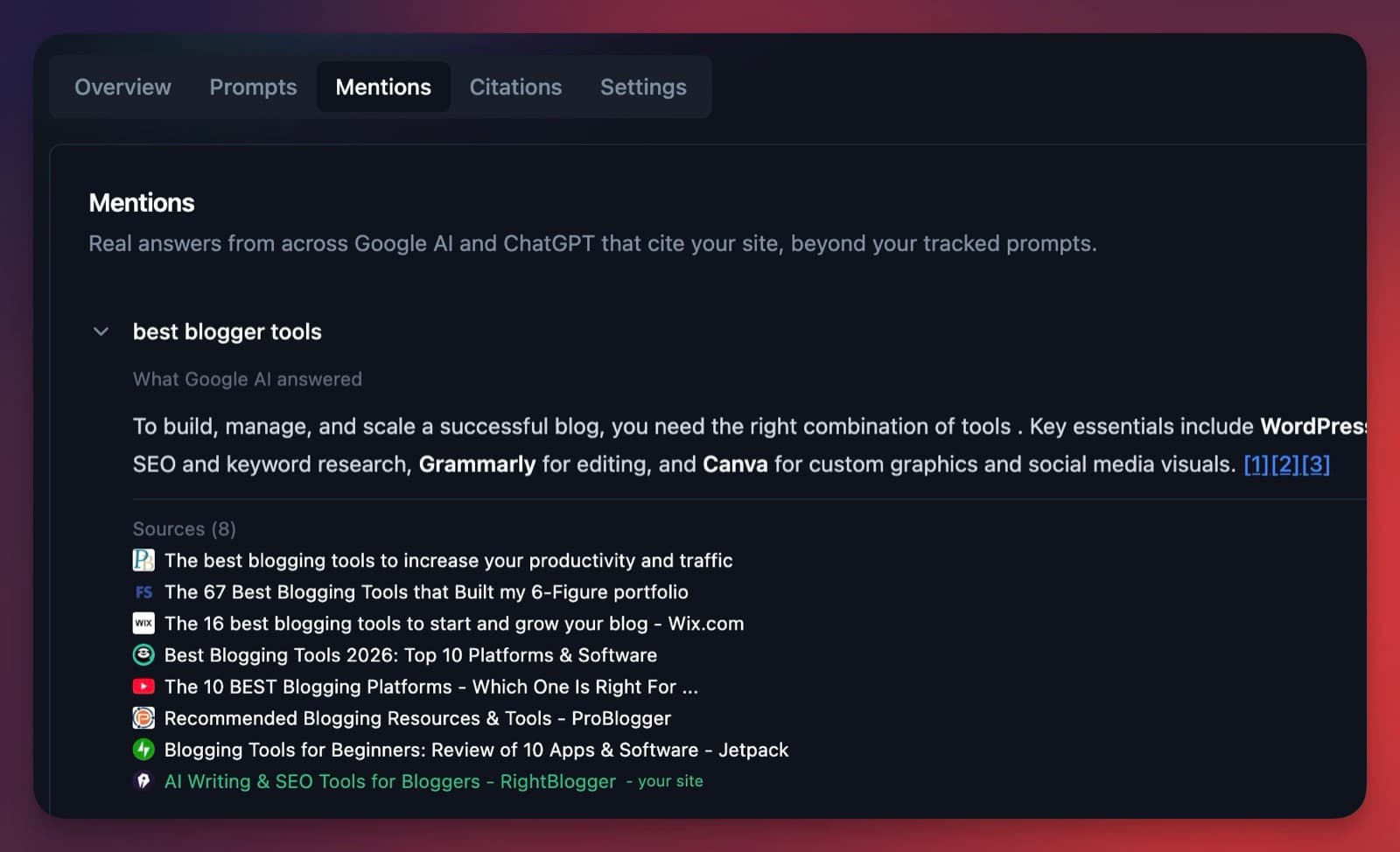 AI Brand Mentions screenshot