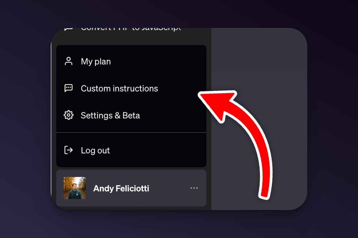 ChatGPT custom instructions menu