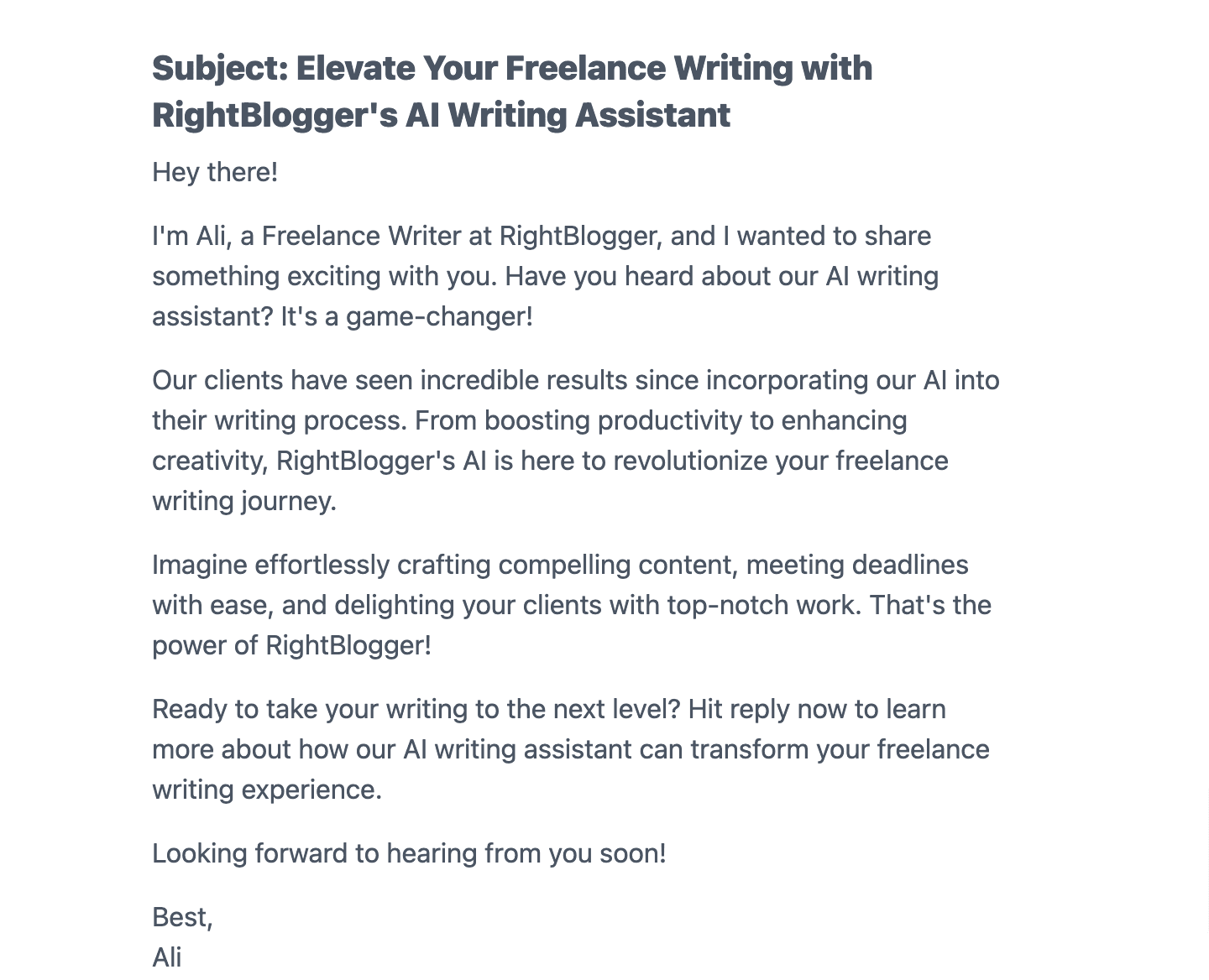 RightBlogger-generated cold email