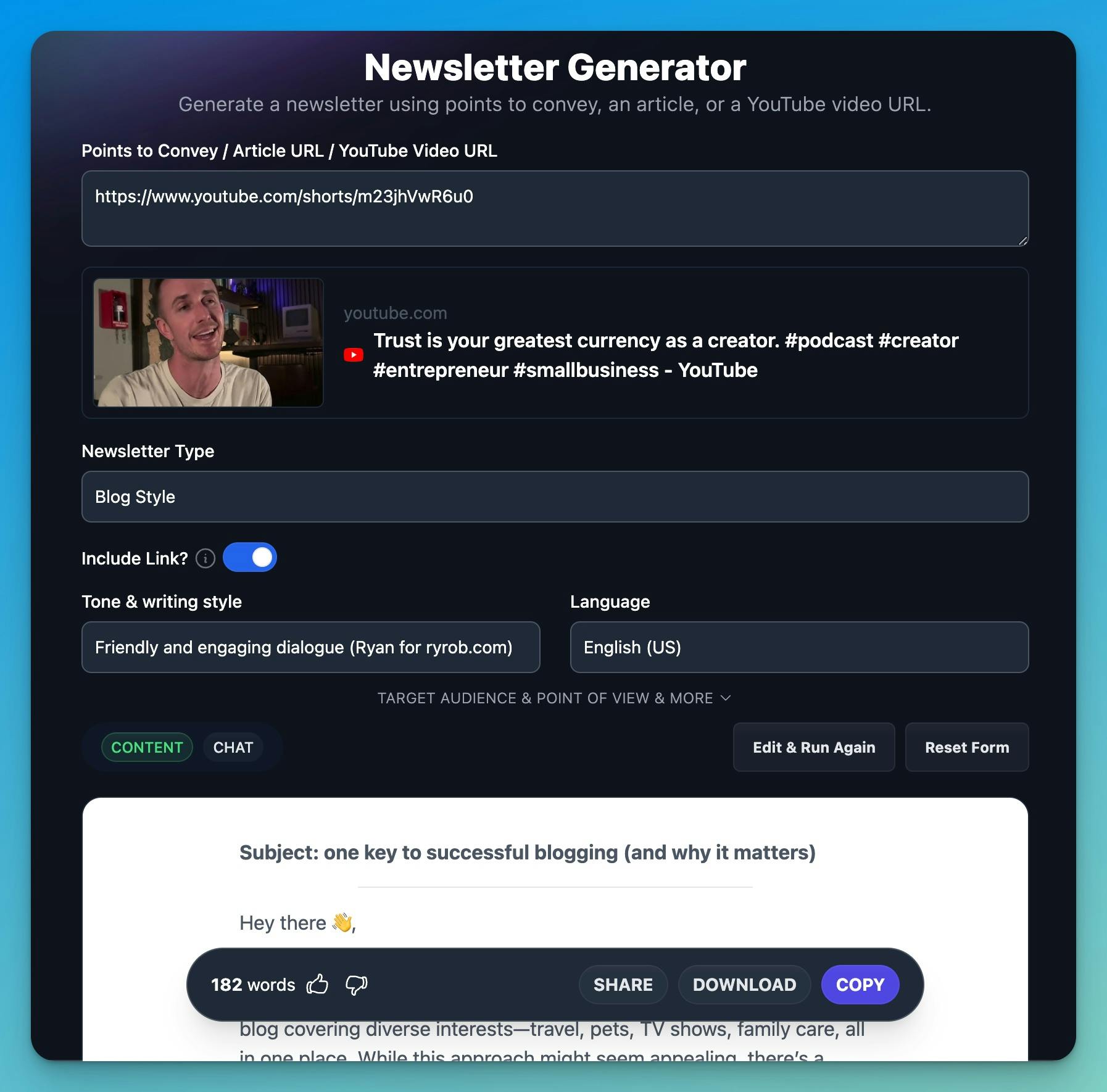 Newsletter Generator Tool in RightBlogger