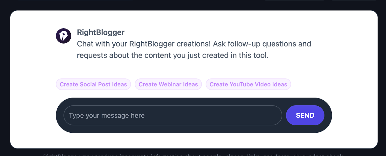 RightBlogger Chat feature