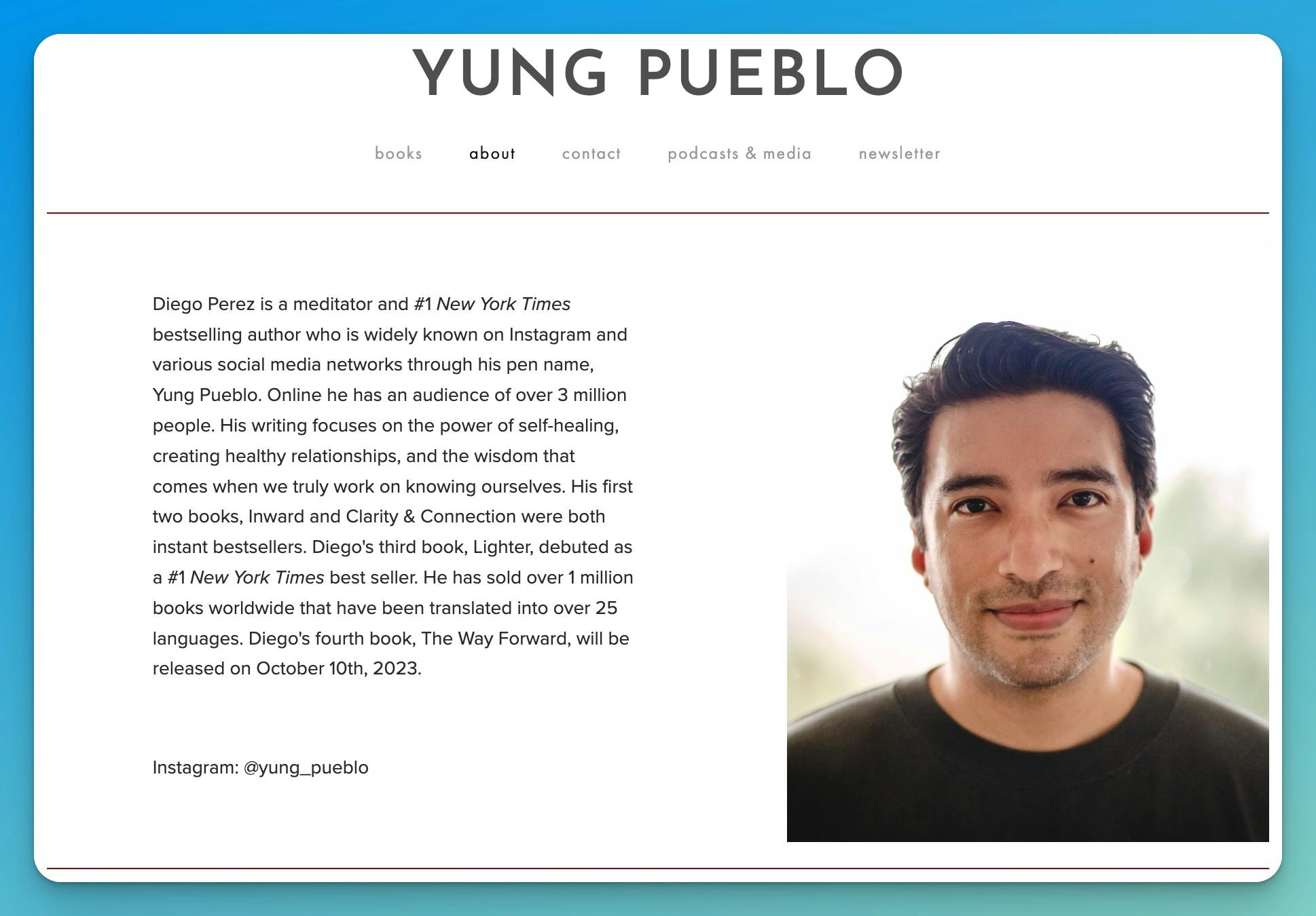 Professional Bio Example (Yung Pueblo) Screen Shot