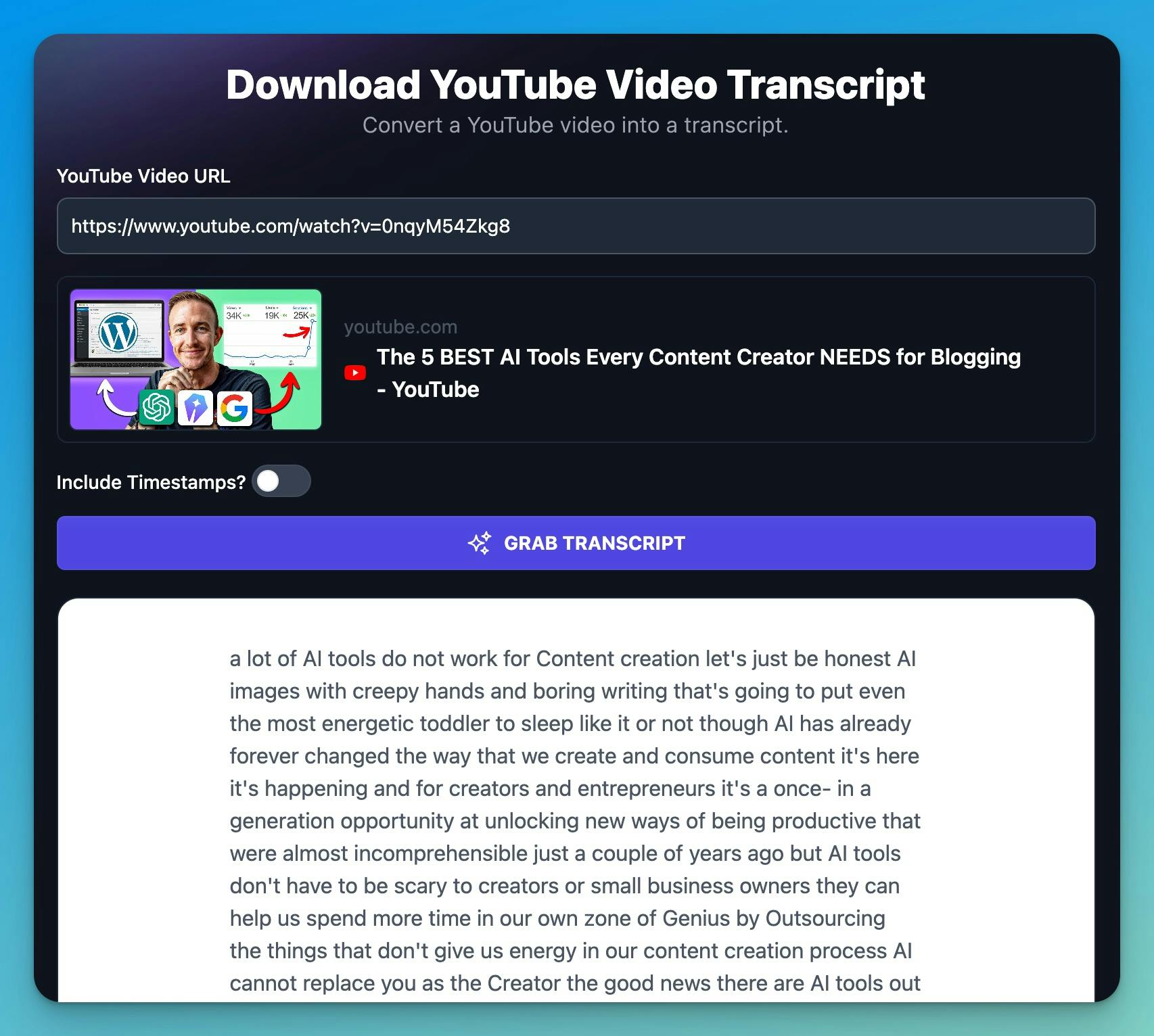 YouTube Video Transcript Downloader and Generator (RightBlogger)