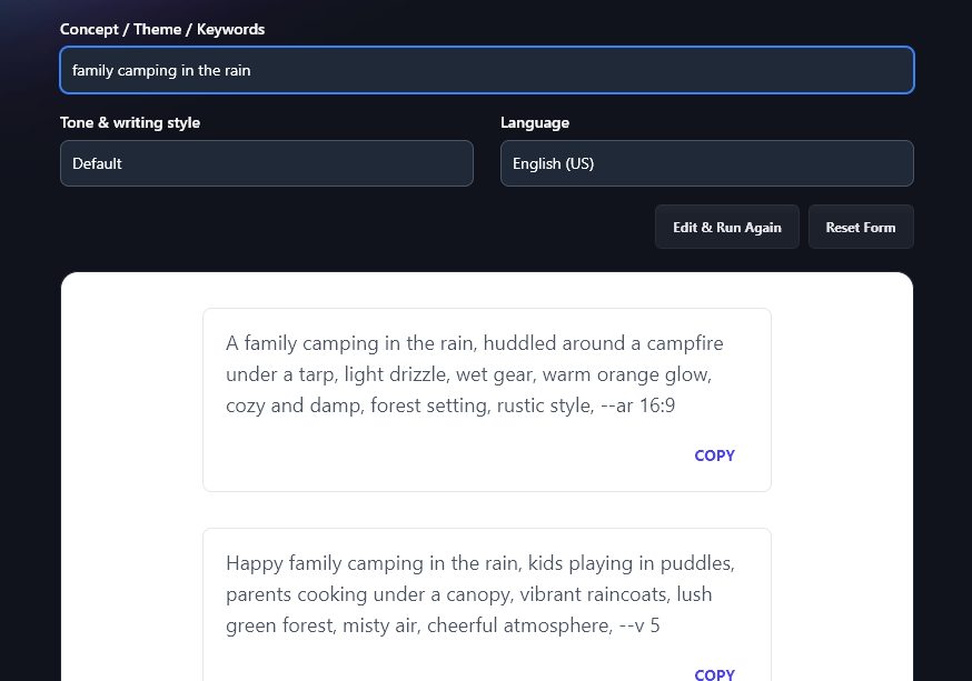 The AI content creation tool MidJourney Prompt Generator in RightBlogger