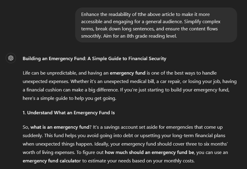 ChatGPT prompt to improve the readability of a blog post 