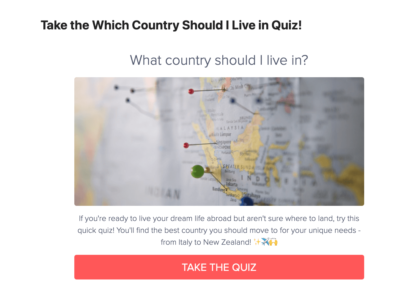 Example of a Quiz for Which Country Should I Live in?