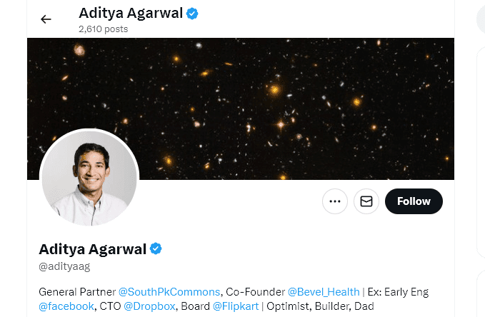 Personal Bio Example from Aditya Agarwal on X