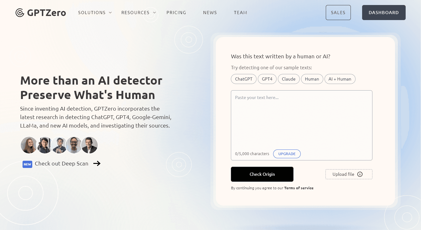 GPTZero Free AI Detector Tool (Tool Use Screen Shot)