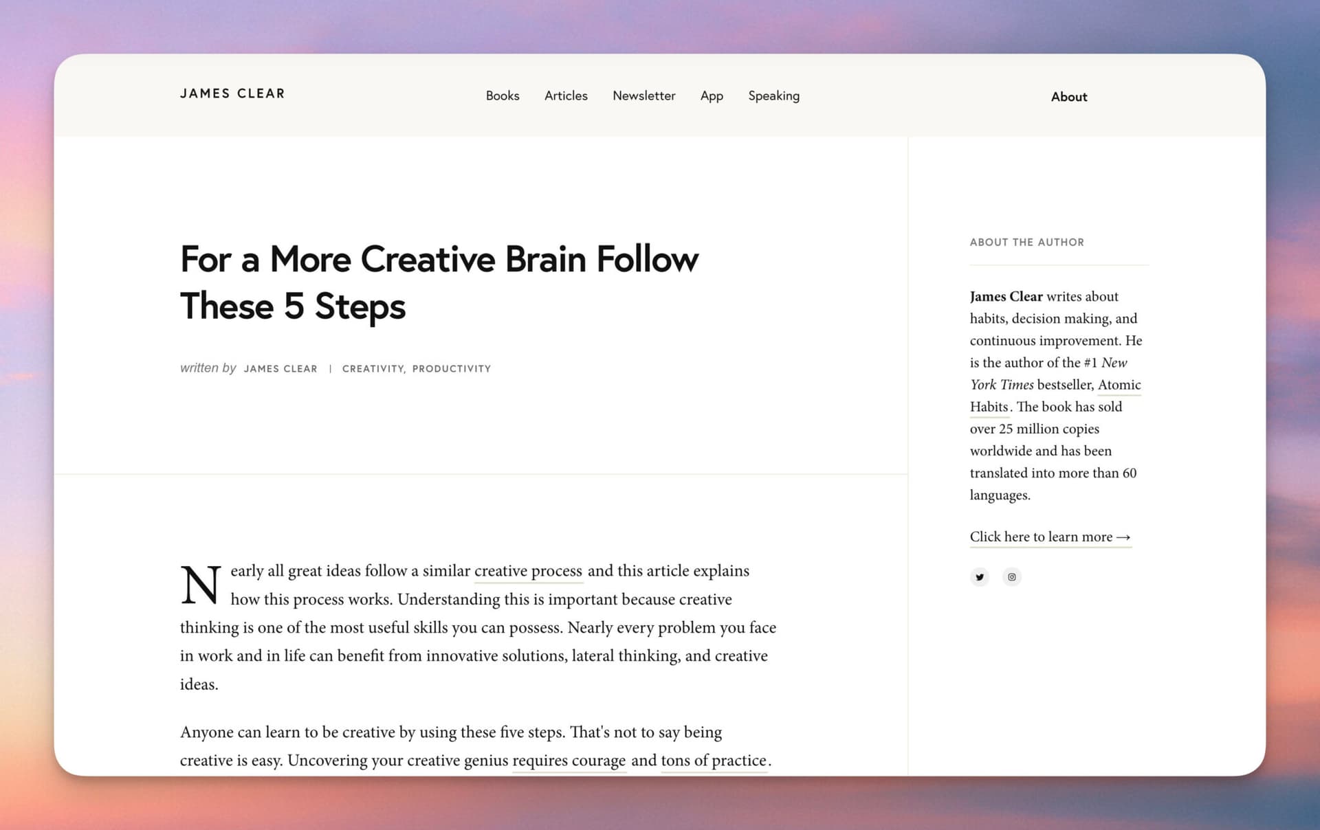 James Clear blog post example