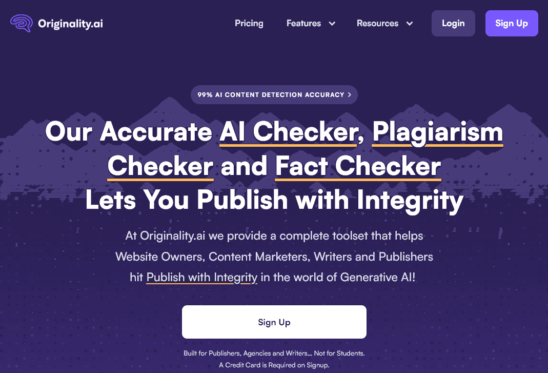 Originality.ai AI Checker and Detector Tool (Screen Shot of Tool)