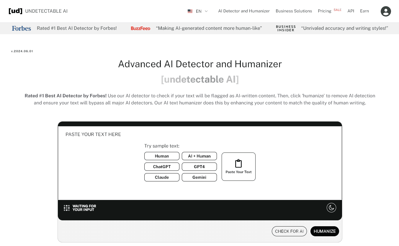 Undetectable AI Detection Tool (Screen Shot of Tool)