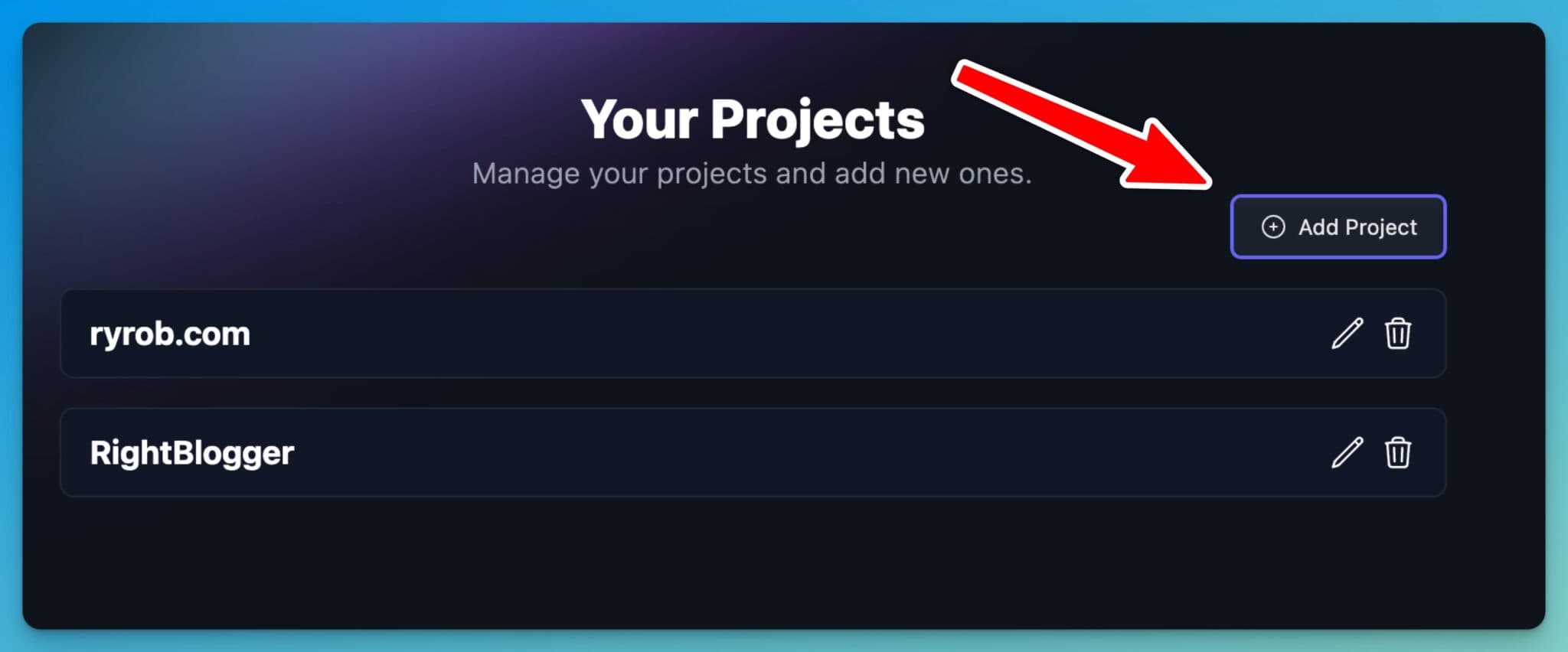 Add Projects Button in RightBlogger