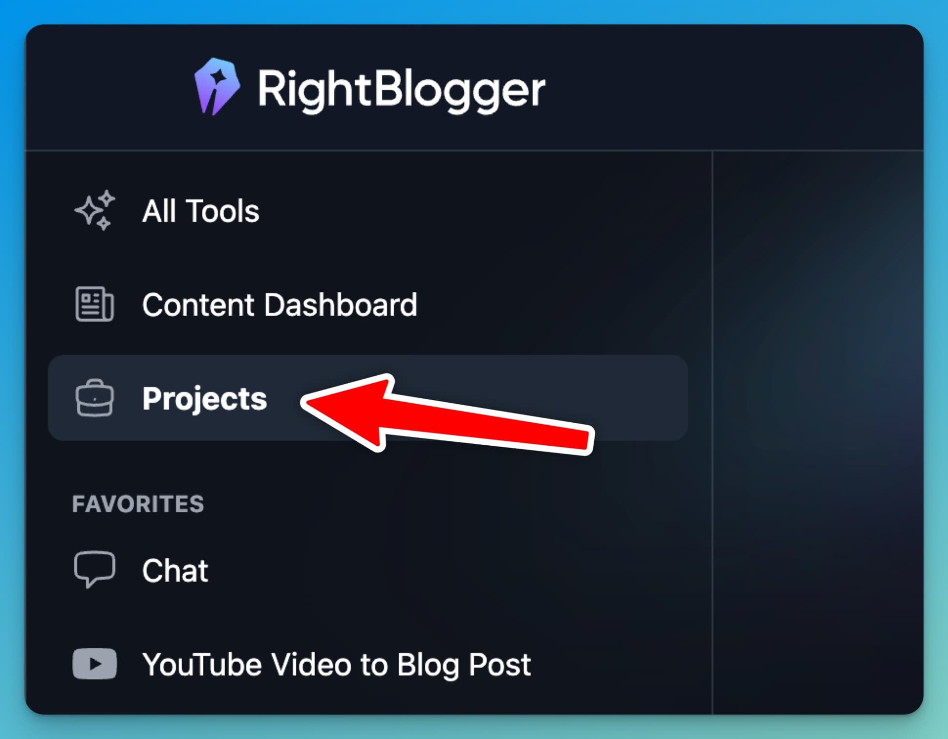 Projects in RightBlogger