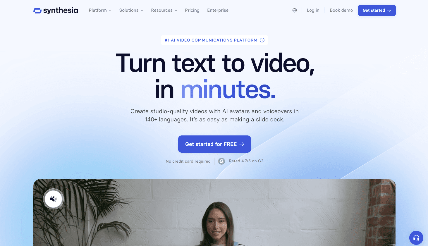 Homepage of the AI content creation tool Synthesia