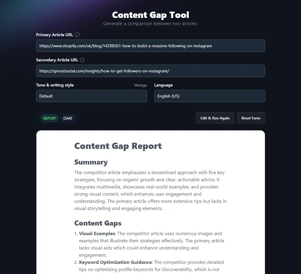 The Content Gap tool: a RightBlogger on-page SEO AI tool