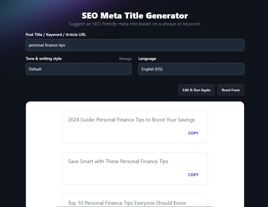 The Meta Title tool: a RightBlogger on-page SEO AI tool