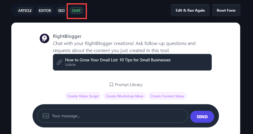 Using the Chat Feature Within the Listicle Writer Tool