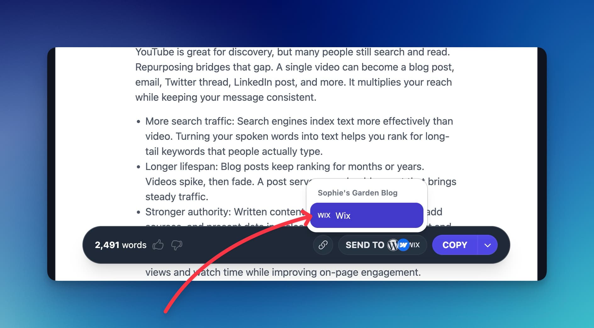 Send to Wix in RightBlogger