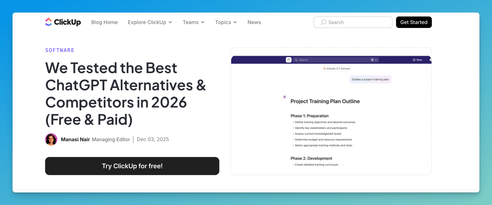 ChatGPT Alternatives Example Blog Post on ClickUp