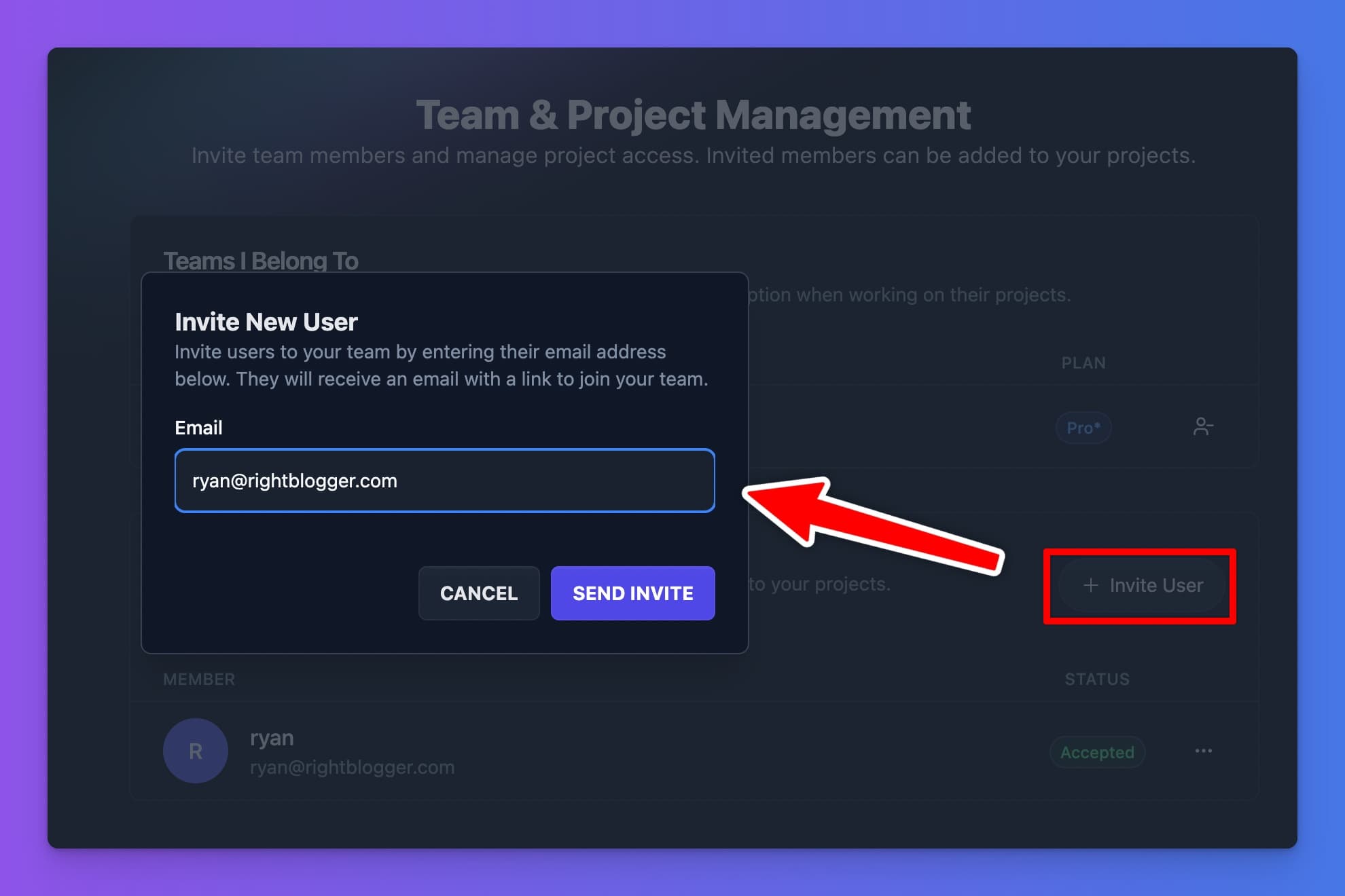 RightBlogger Teams Invitation Process