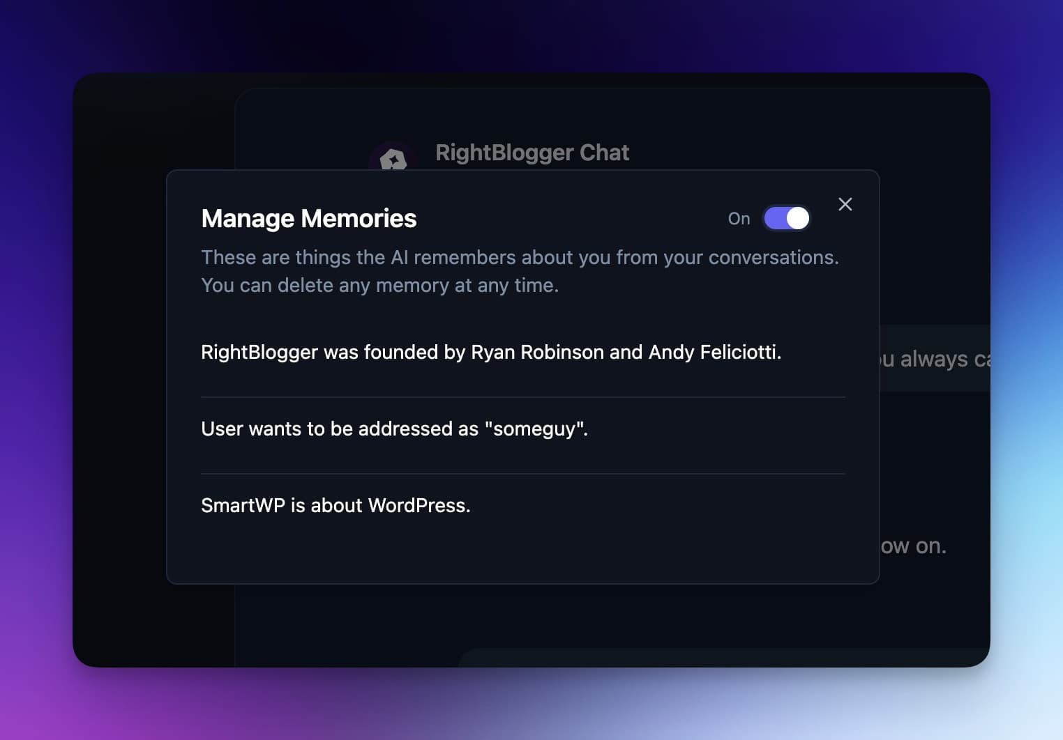 Reviewing memories in RightBlogger