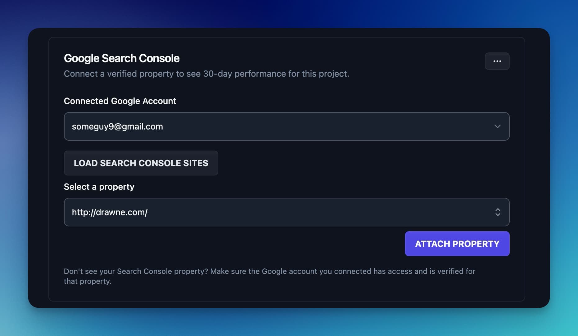 Selecting a Google Search Console property in RightBlogger