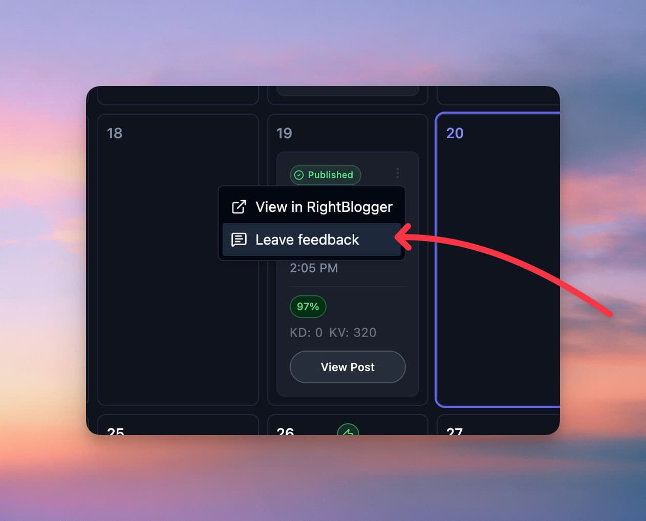 Leaving feedback in content planner