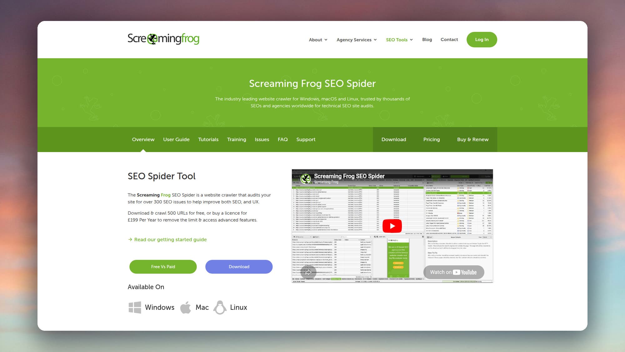 Screaming Frog SEO Spider page