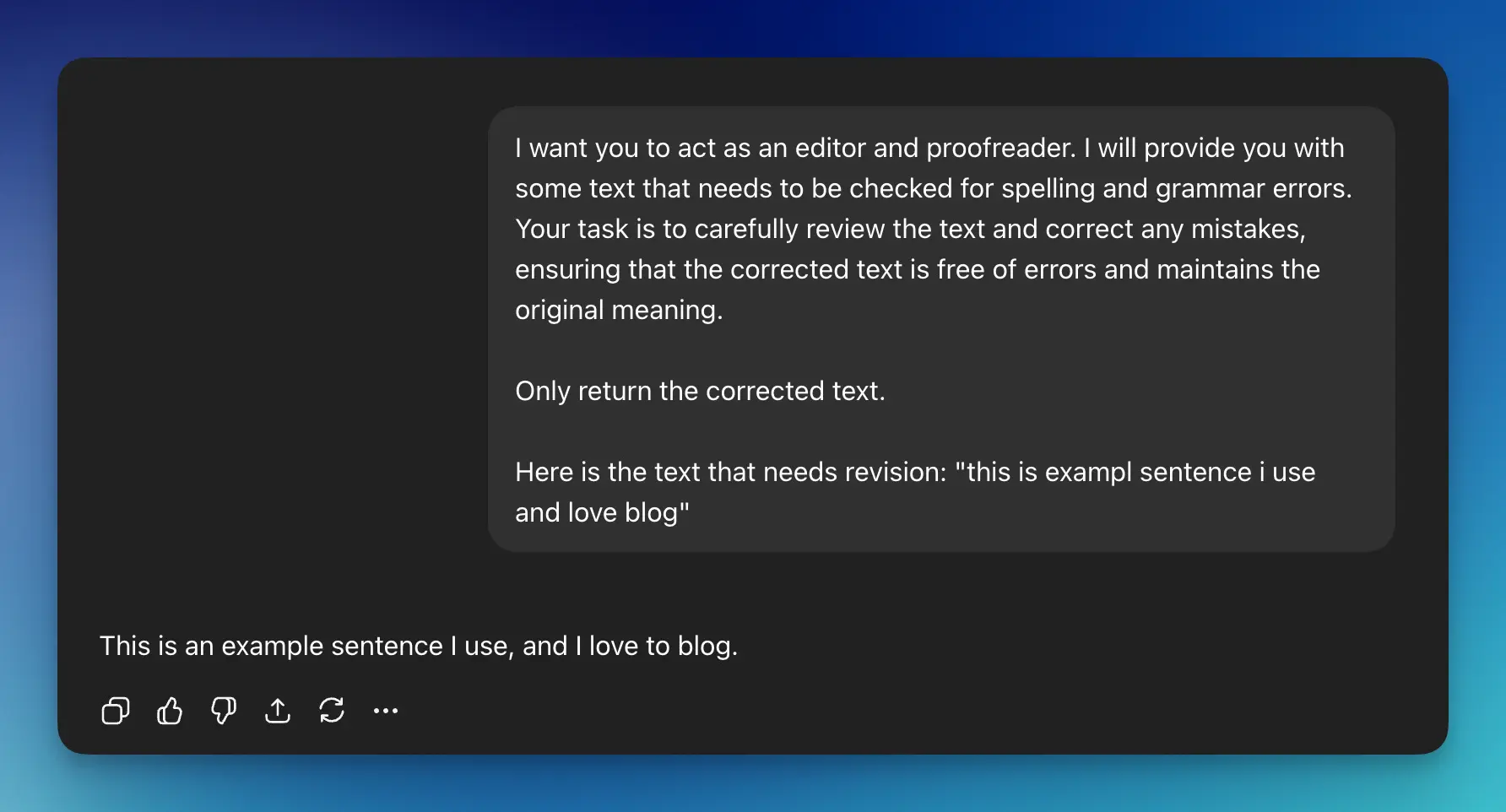 ChatGPT grammar fixing screenshot