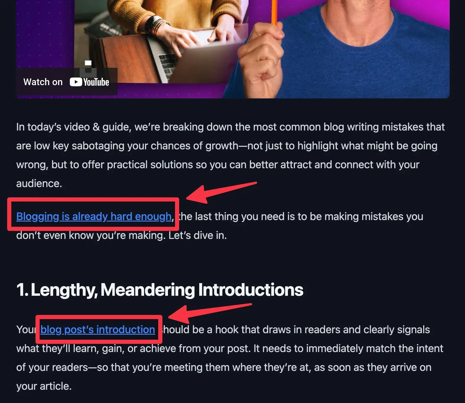 AI Writing Mistakes (Not Internal Linking) Screen Shot Example