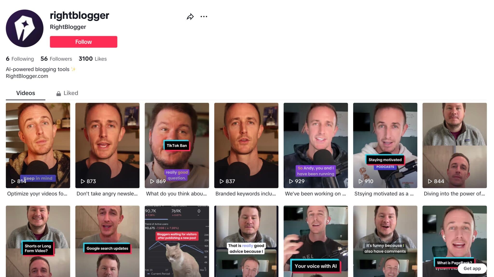 RightBlogger TikTok Example (Screen Shot) to Growing a Short-Form Video Audience