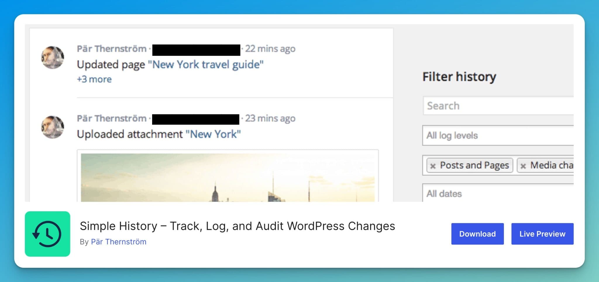 Simple History WordPress Plugin (Screen Shot Example)