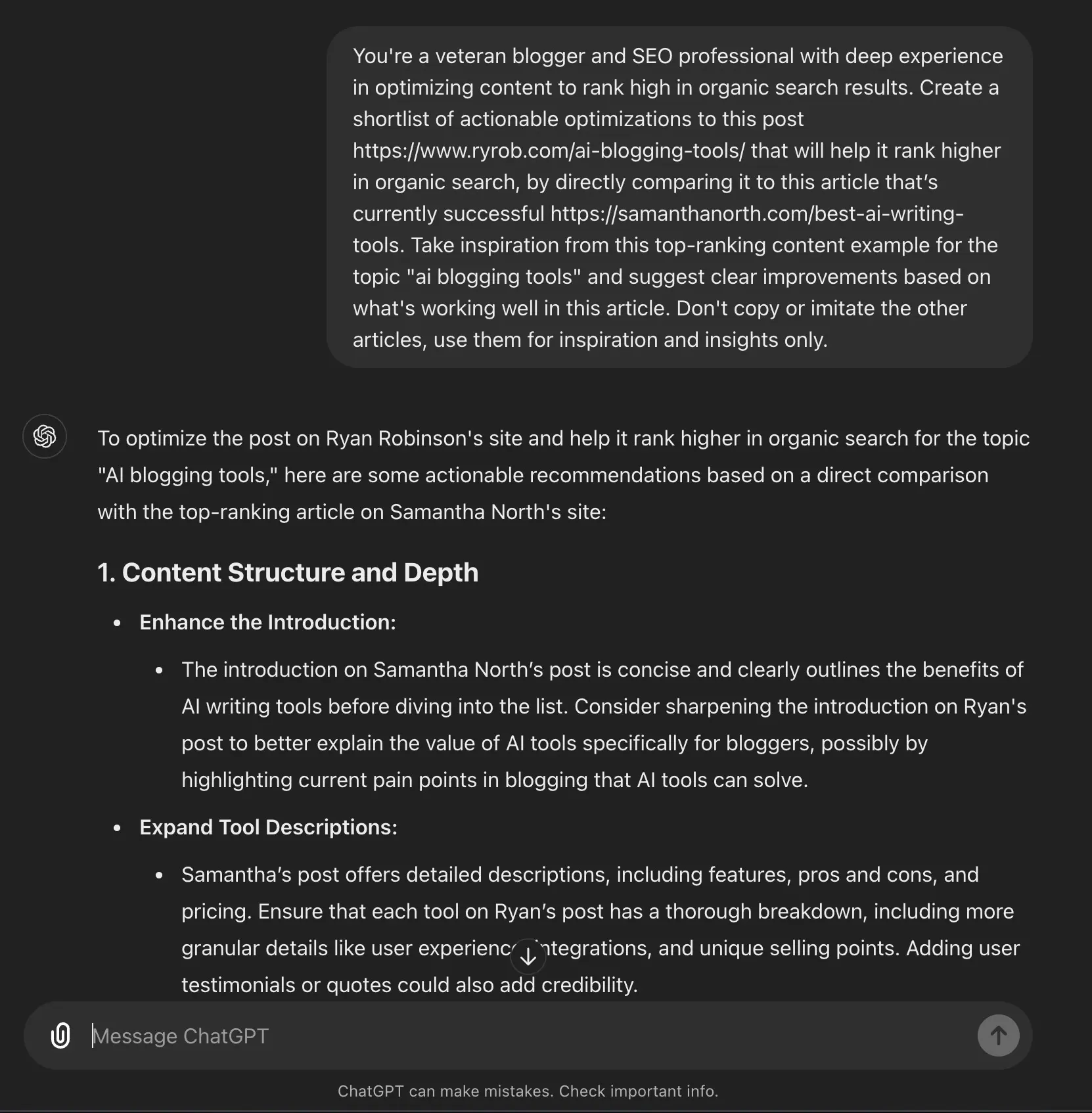 ChatGPT Prompt for Content Gap Analysis (Screen Shot)