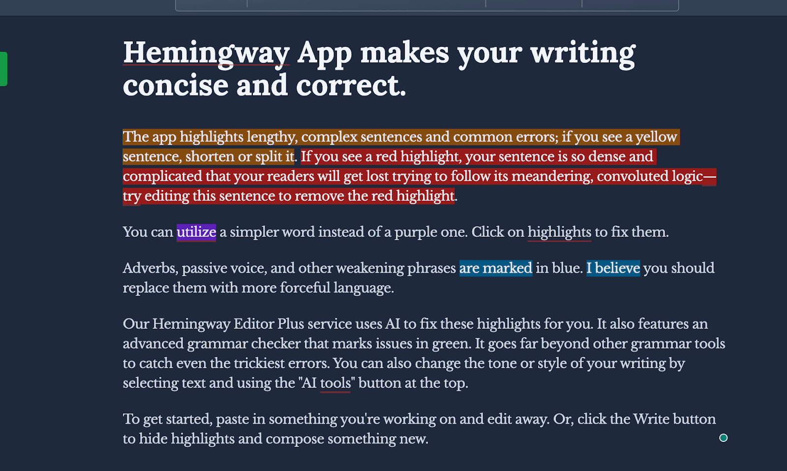 AI Marketing tool Hemingway Editor / Hemingway App