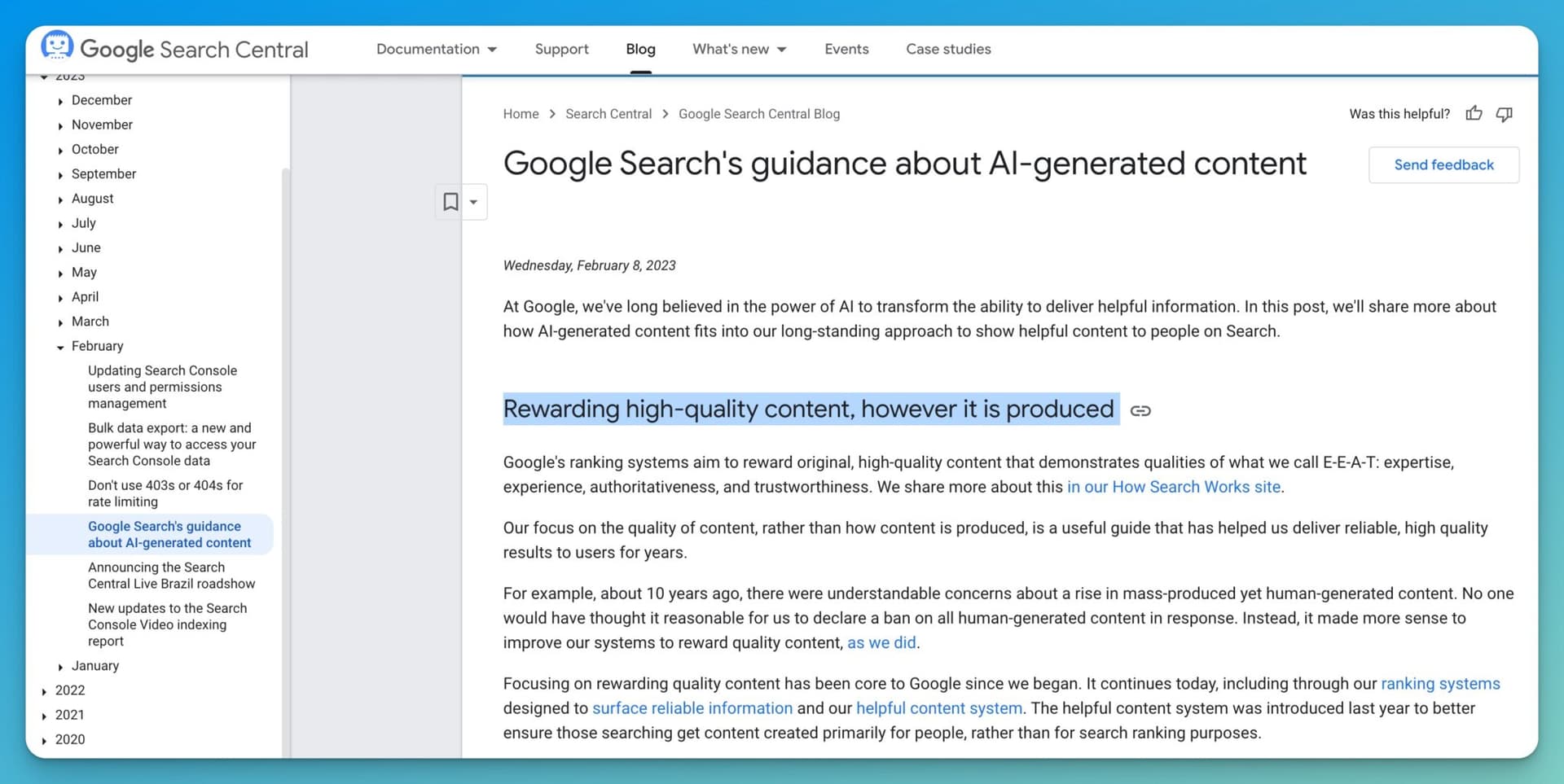 Google on Does it Matter if I Use AI to Create Content (Screen Shot)