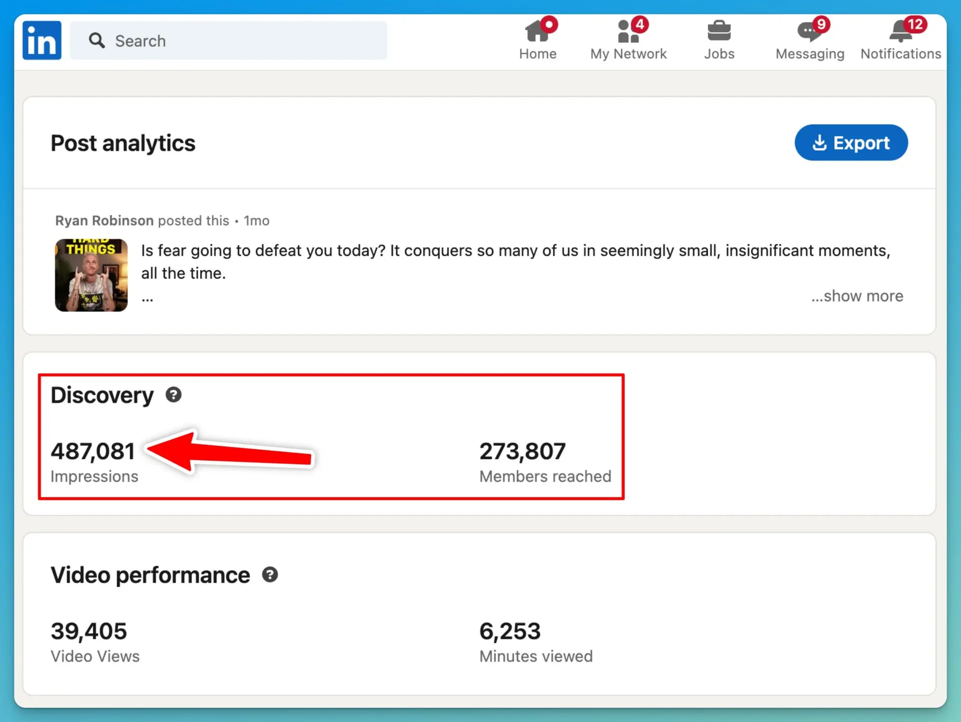 Example of Ryan Robinson LinkedIn Post (Social Media)