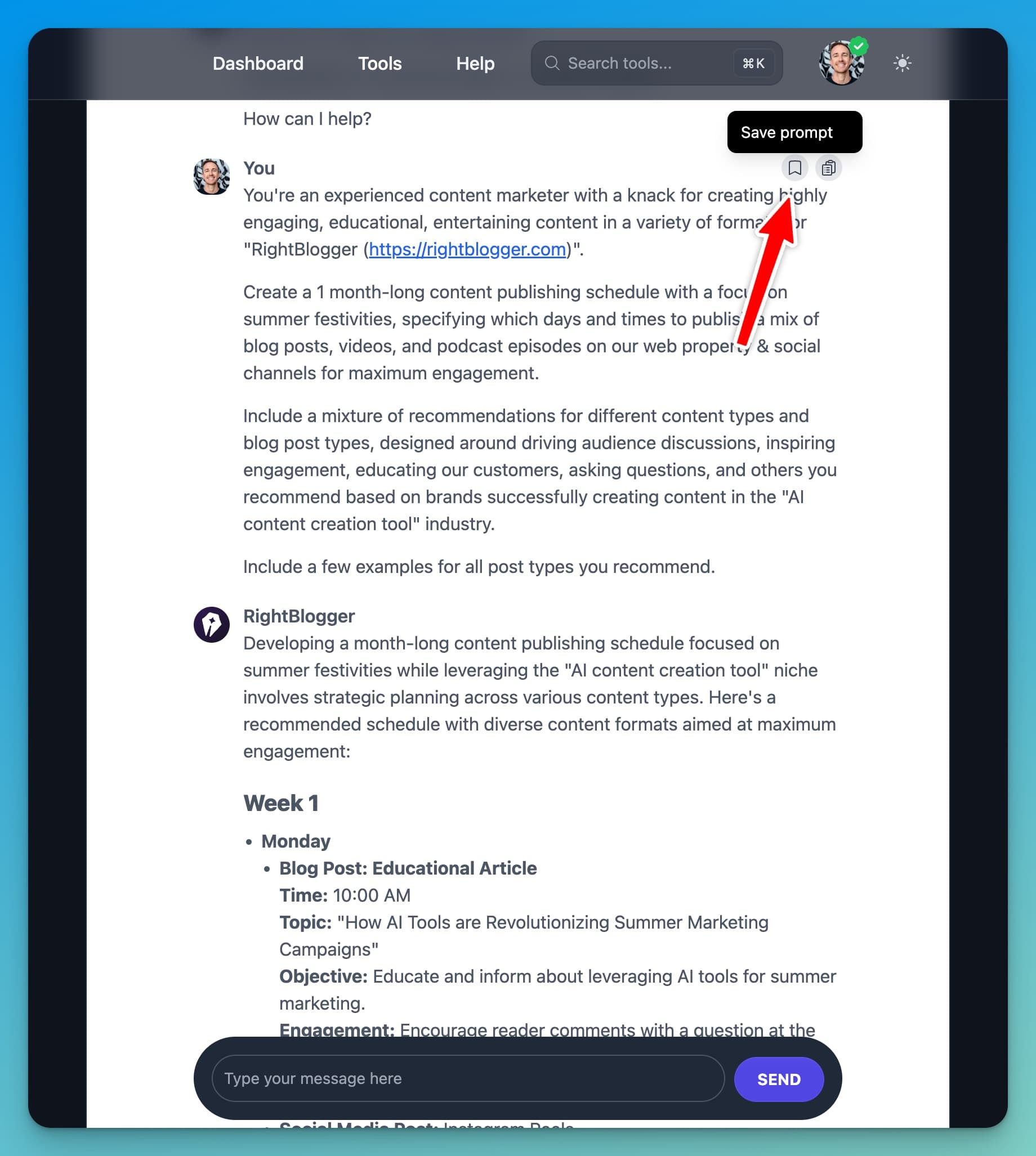 How to Save a Prompt in the RightBlogger Chat Library