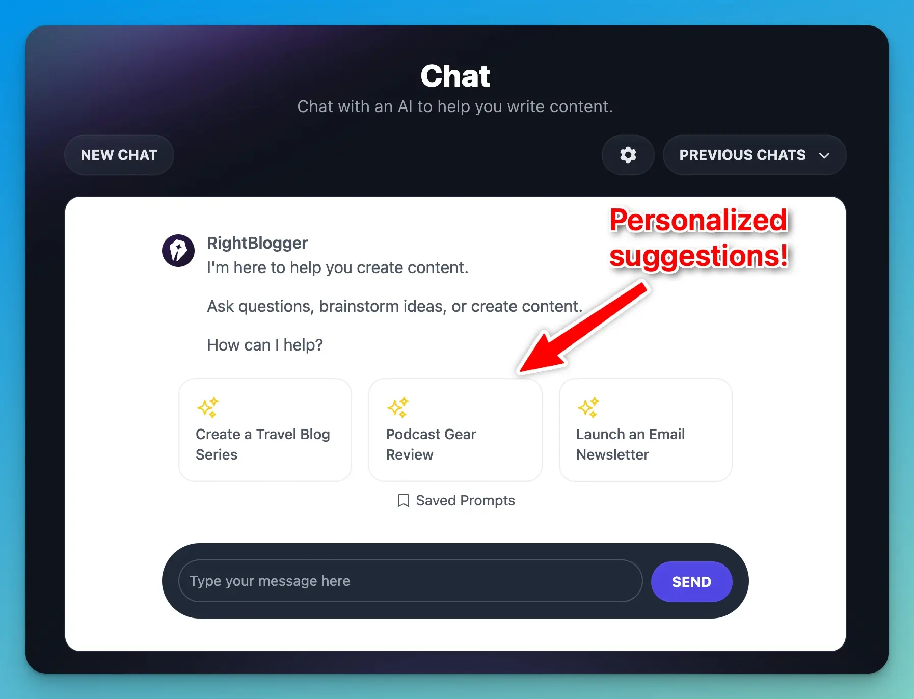RightBlogger Chat Tool (Supercharged and Personalized AI Chat for Bloggers)