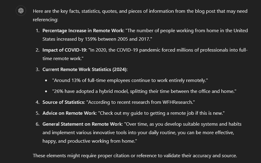 ChatGPT's list of statistics, facts, quotes, etc that might need referencing