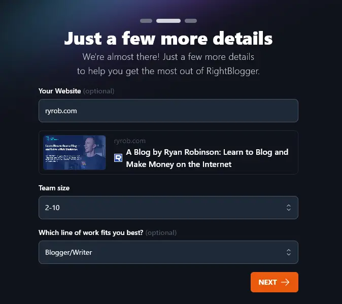 Onboarding details step two (screen shot)