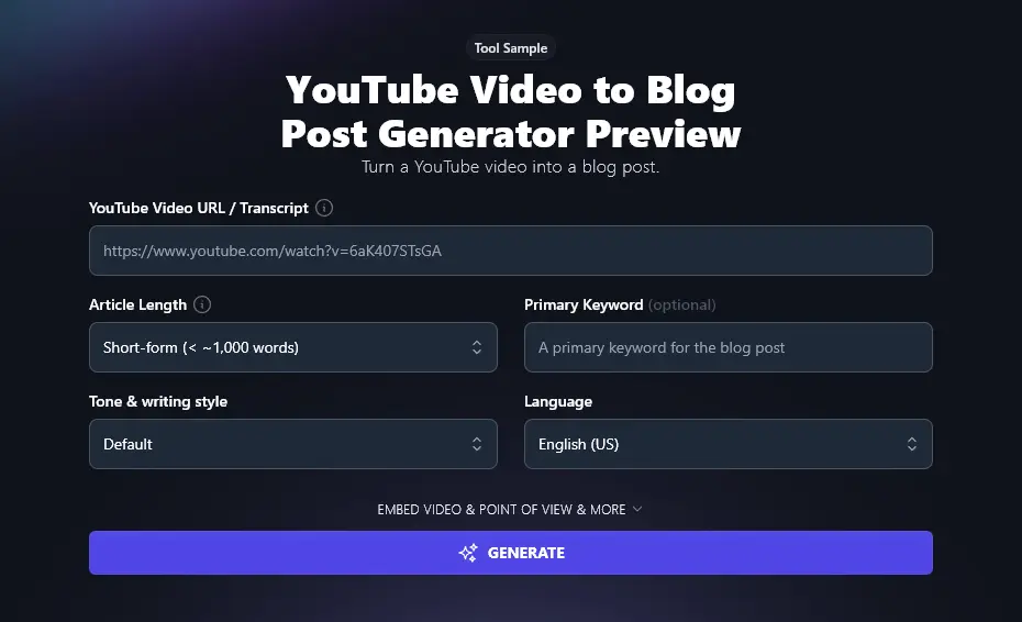Video to Blog tool (free preview)