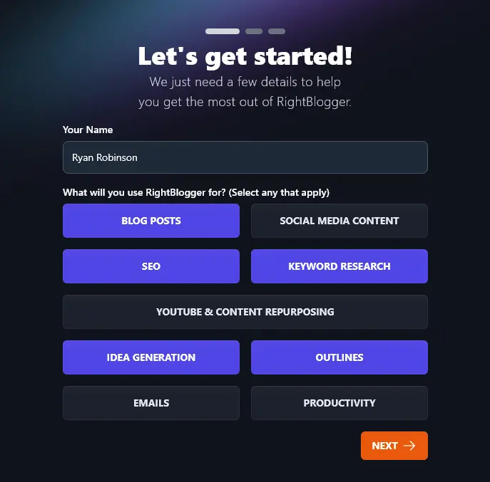 Getting started with RightBlogger (onboarding options)