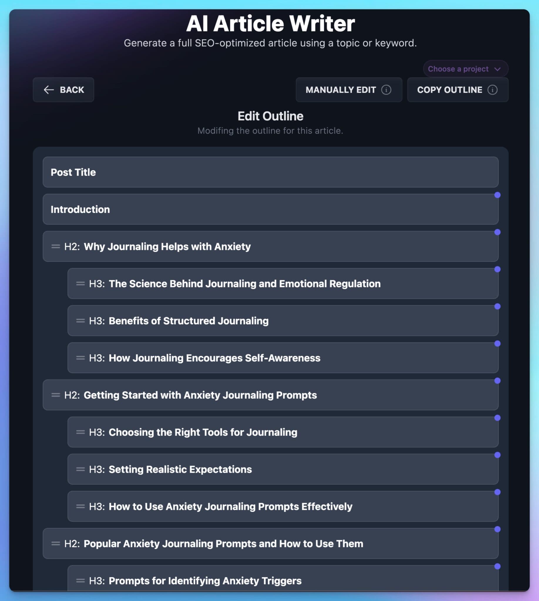 Example of AI Article Writer to Understanding Search Intent and SEO Content