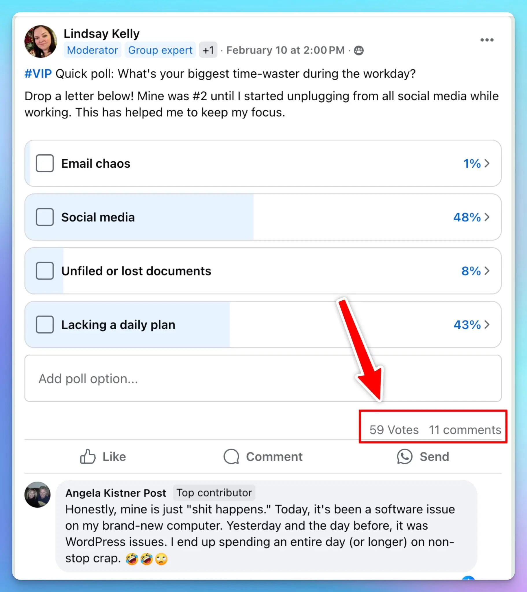 Using Polls and Engaging People in Facebook Groups (Sadie Example)