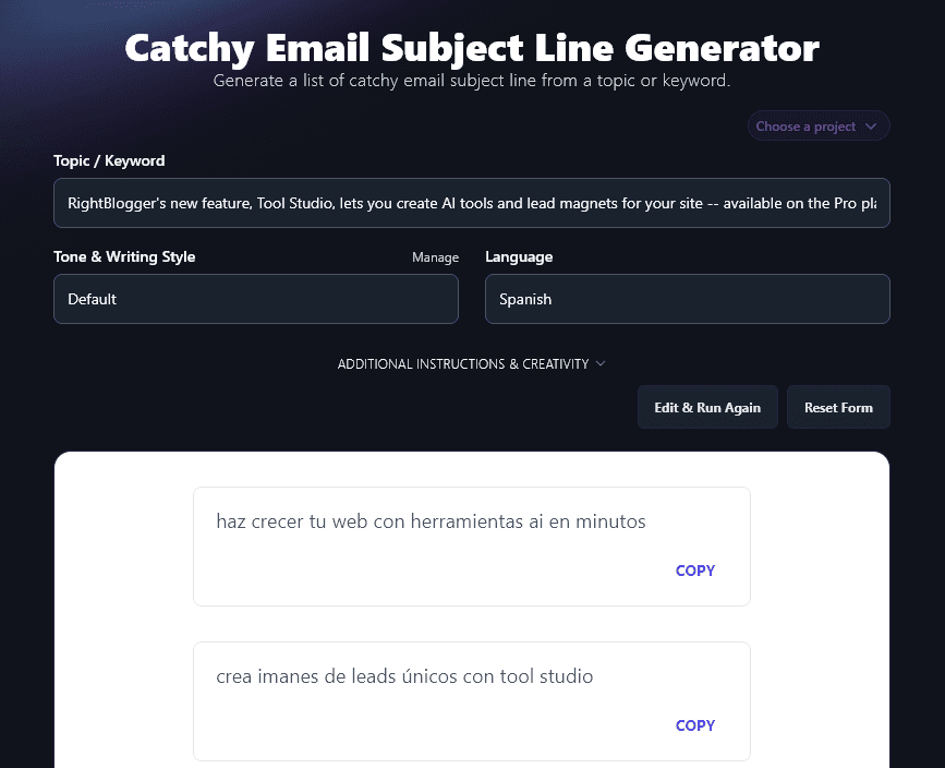 Generating Subject Lines in Spanish With the Email Subject Line Generator