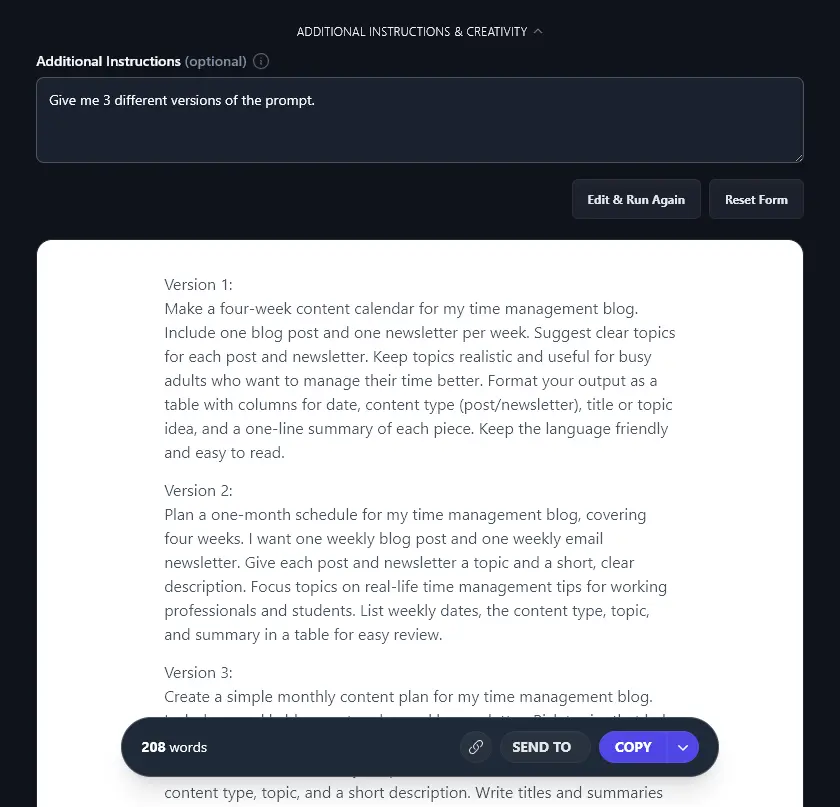 The AI Prompt Improver Has Followed the Instruction to Create 3 Versions of the Improved Prompt