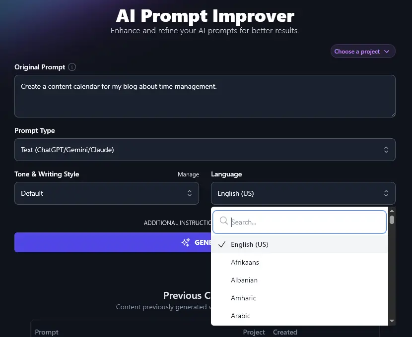 Choosing the Language for Your Prompt With the AI Prompt Improver
