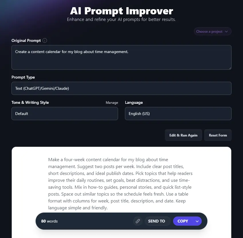 Generating Your Optimized Prompt With the AI Prompt Improver