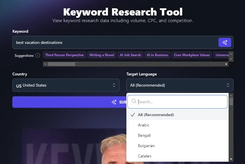 Selecting Your Target Language With the RightBlogger Keyword Research Tool
