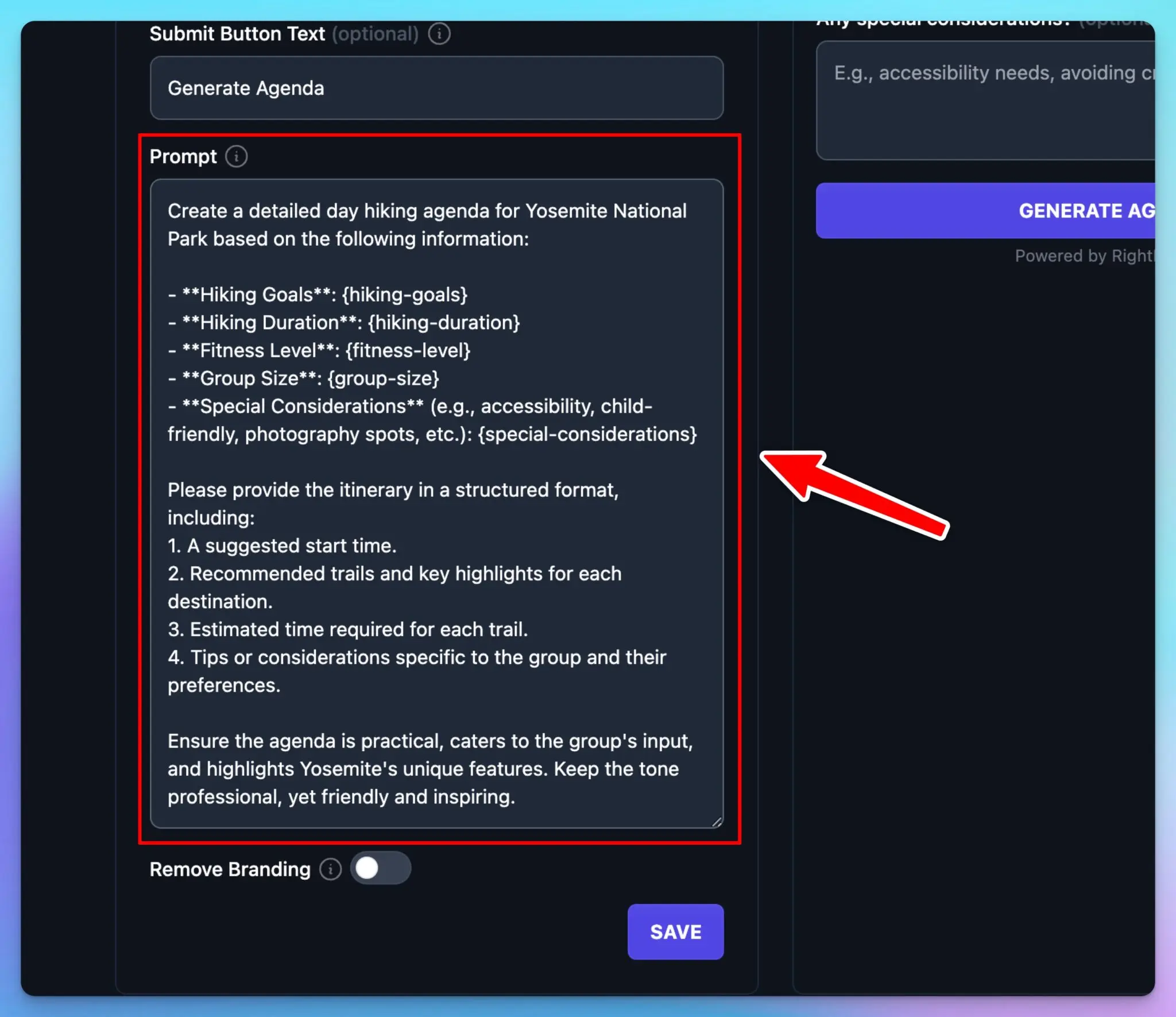 RightBlogger Tool Studio Detailed Instructions (Prompting) Screen Shot